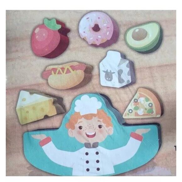 Creative Kids‎ Wood Puzzle Stack and Balance Toy Set Chef Pretend Food New NIB - Picture 2 of 10